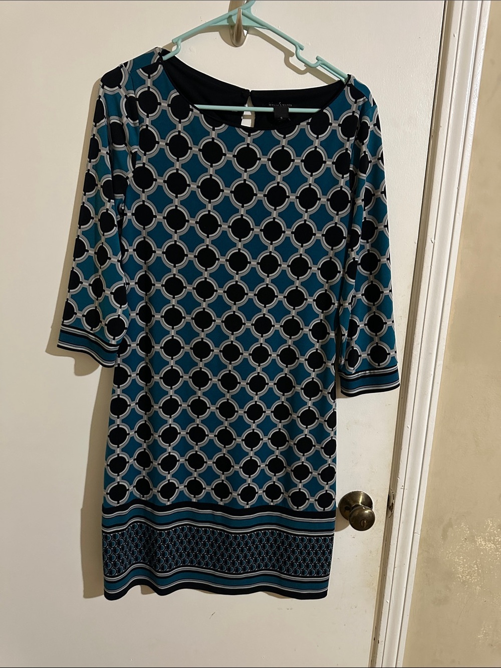 White House Black Market Teal & Black Geometric Midi Dress